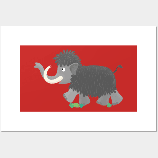 Happy woolly mammoth cartoon illustration Posters and Art